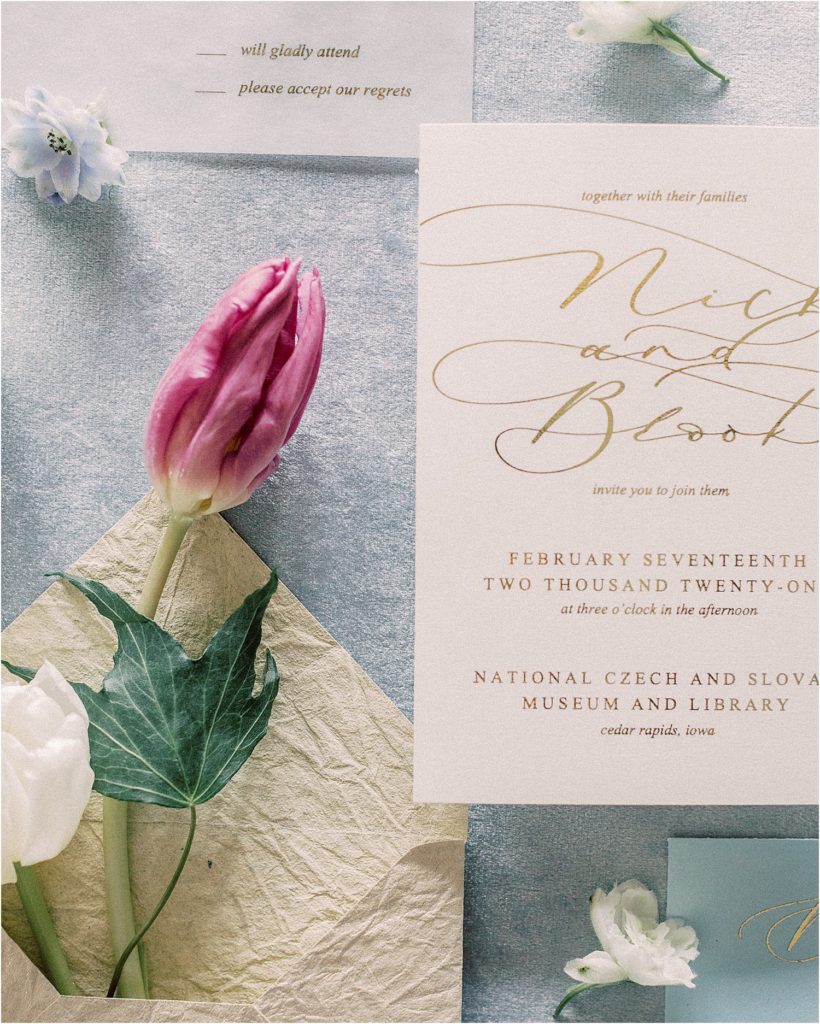 National Czech and Slovak Museum Wedding Editorial with themes from Bridgerton.