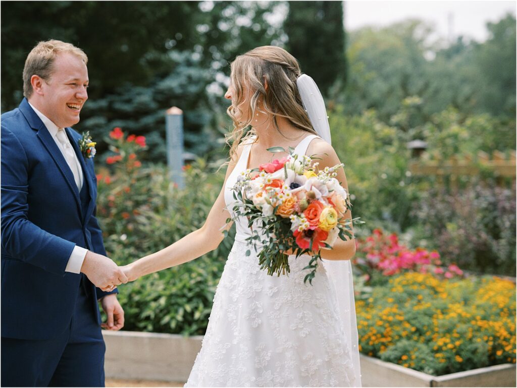 Candid photo from a garden wedding in Ames, Iowa