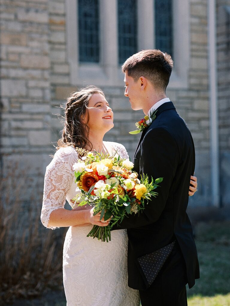 Bride and Groom at Country Cathedral Wedding